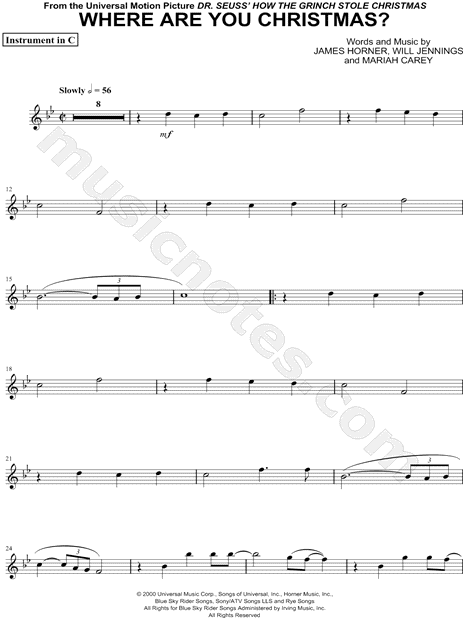 Where Are You Christmas? - C Instrument