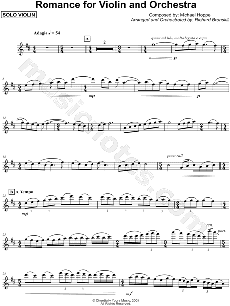 Romance for Violin and Orchestra - Violin Part