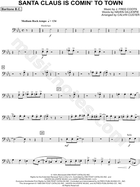 Santa Claus Is Comin' to Town - Baritone Bass Clef (Brass Choir)