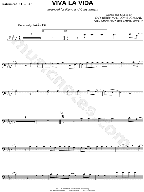 Viva la Vida - Bass Clef Instrument