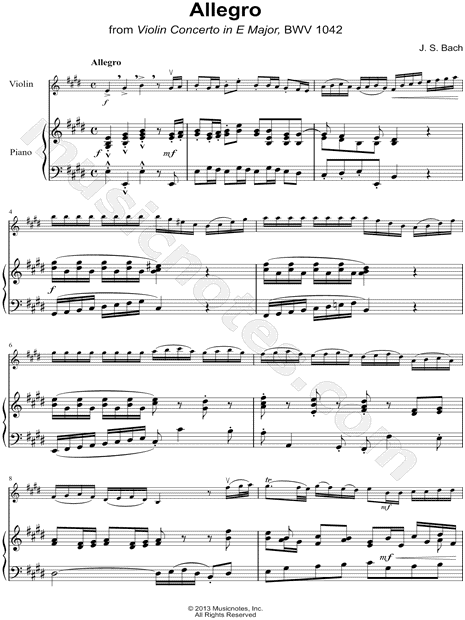 Violin Concerto in E Major, BWV 1042: I. Allegro - Piano Accompaniment