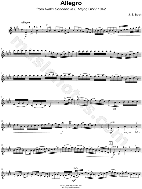 Violin Concerto in E Major, BWV 1042: I. Allegro - Violin part