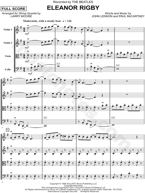 Eleanor Rigby - String Quartet Score
