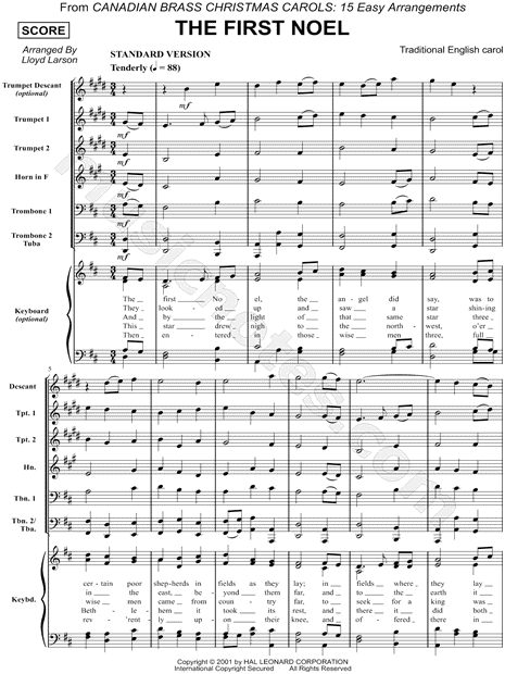 The First Noel - Brass Quintet Score