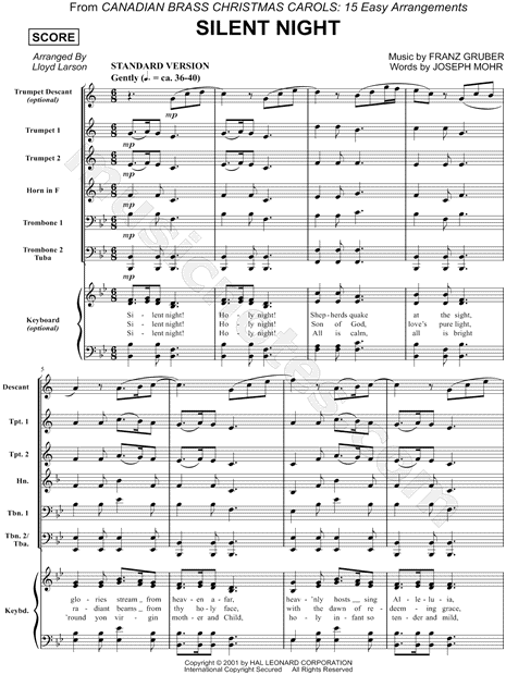 Silent Night - Brass Quintet Score