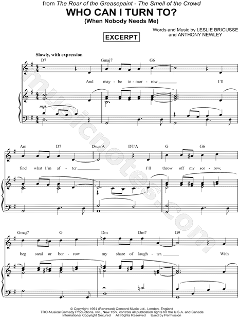 Who Can I Turn To?  (When Nobody Needs Me) [Excerpt]