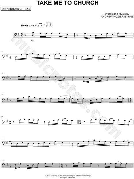 Take Me to Church - Bass Clef Instrument