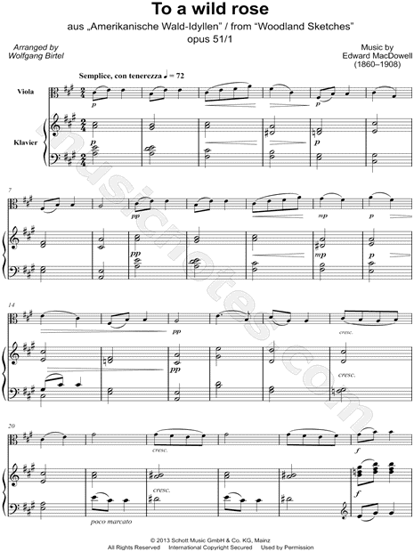 Woodland Sketches, Op. 51, No. 1: To a Wild Rose - Viola & Piano