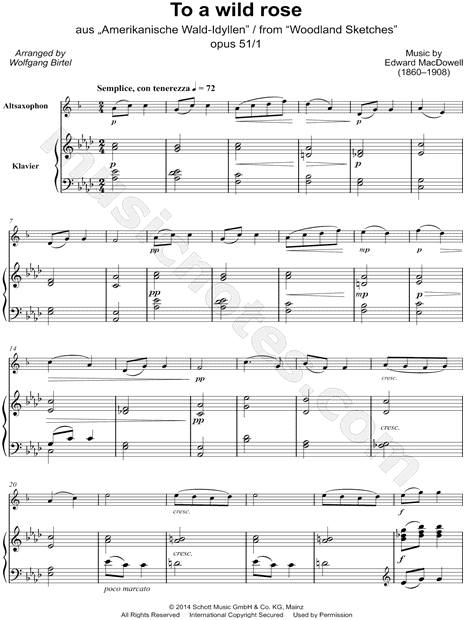 Woodland Sketches, Op. 51, No. 1: To a Wild Rose - Alto Saxophone & Piano