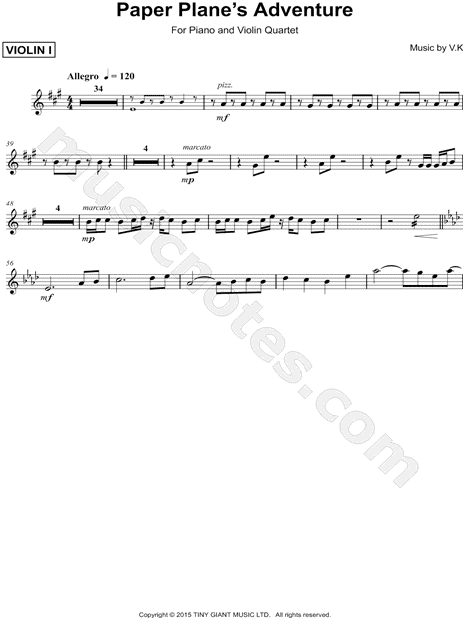 Paper Plane's Adventure - Violin 1