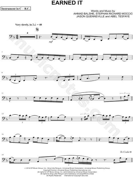 Earned It (Fifty Shades of Grey) - Bass Clef Instrument
