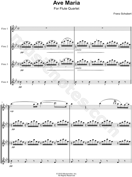 Ave Maria, D. 839, Op. 52, No. 6 - Flute Quartet Score
