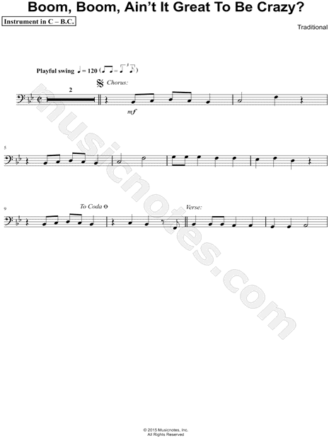 Boom, Boom, Ain't It Great to Be Crazy? - Bass Clef Instrument