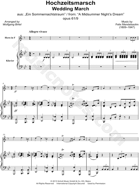 Wedding March from A Midsummer Night's Dream, Op. 61, No. 9 - Horn & Piano