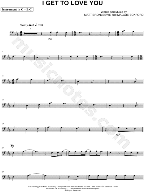 I Get to Love You - Bass Clef Instrument