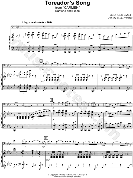 Toreador's Song - Baritone & Piano