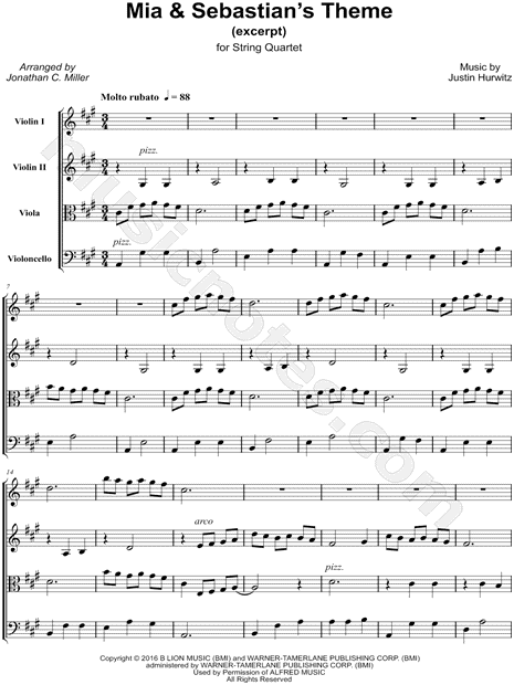 Mia & Sebastian's Theme [Excerpt] - String Quartet