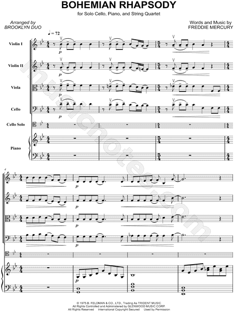 Bohemian Rhapsody - String Quintet & Piano Score