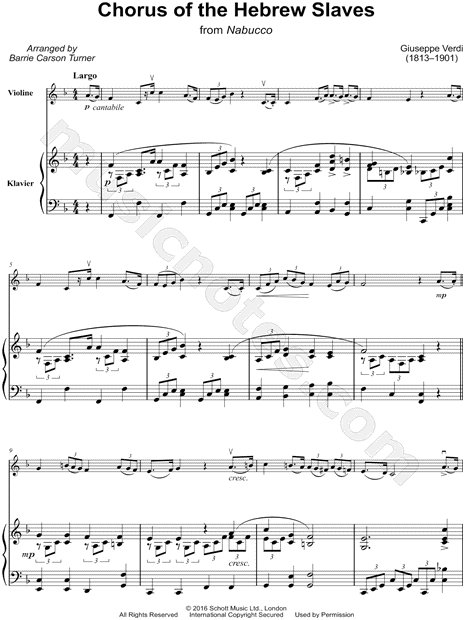 Chorus of the Hebrew Slaves (Va, pensiero) - Violin & Piano