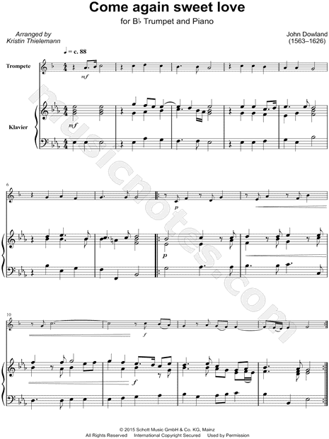 Come Again Sweet Love - Trumpet & Piano