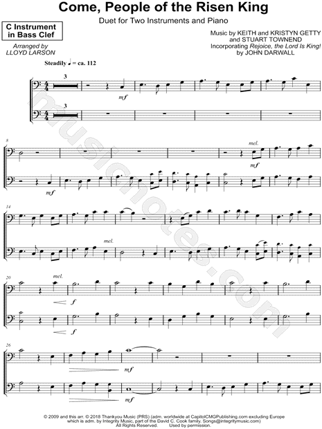 Come, People of the Risen King - Bass Clef Instrument Duet