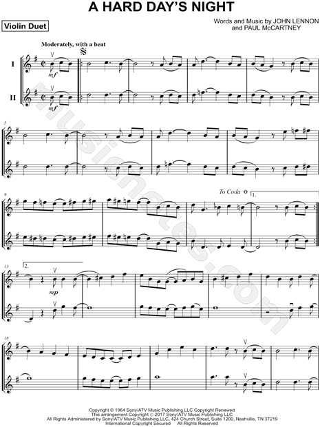 A Hard Day's Night - Violin Duet