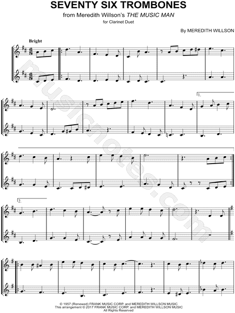 Seventy Six Trombones - Clarinet Duet