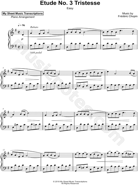 Etude in E Major, Op. 10, No.3: Tristesse [excerpt] [easy]