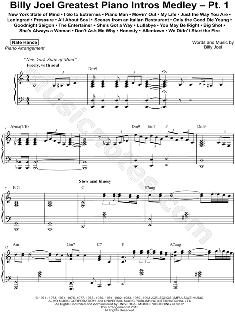 Billy Joel Greatest Piano Intros Medley - Pt. 1
