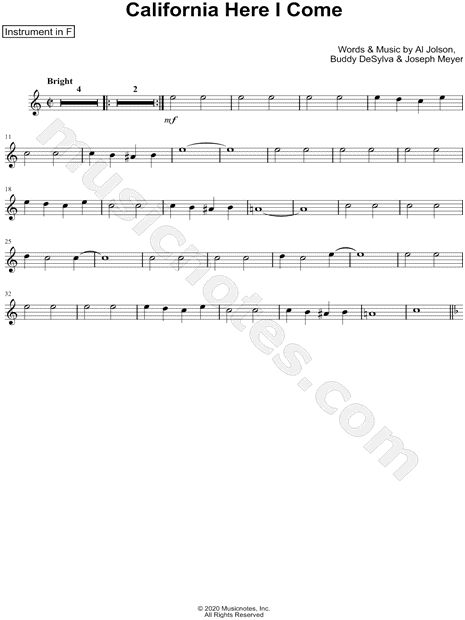 California, Here I Come - F Instrument