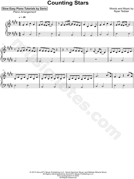 Counting Stars [Slow Easy Piano Tutorial]