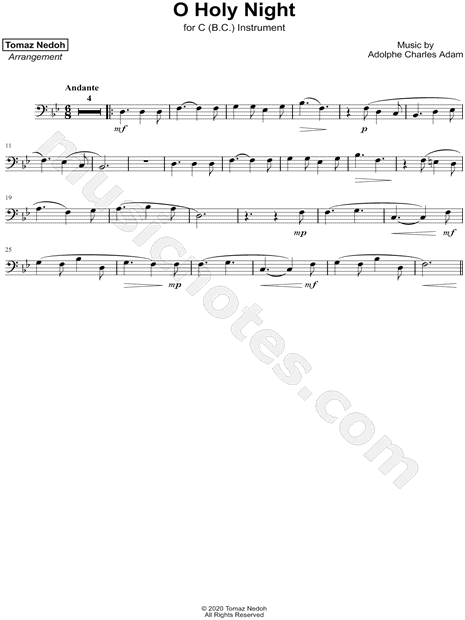 O Holy Night - Bass Clef Instrument