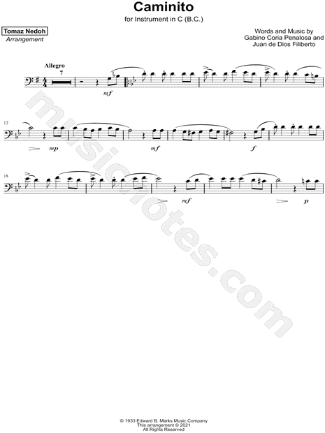 Caminito - Bass Clef Instrument