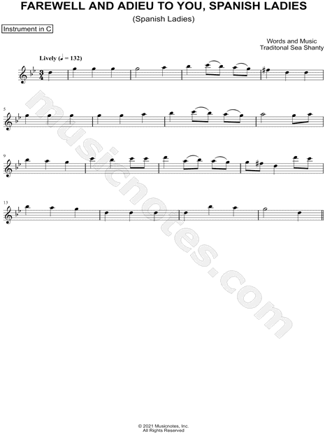 Spanish Ladies - C Instrument