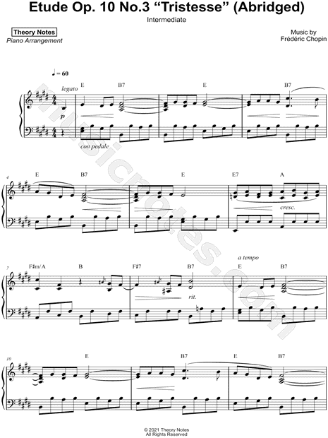 Etude in E Major, Op. 10, No.3: Tristesse [intermediate]