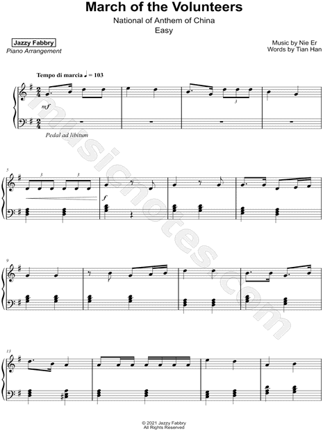 March of the Volunteers (National Anthem of China) [easy]