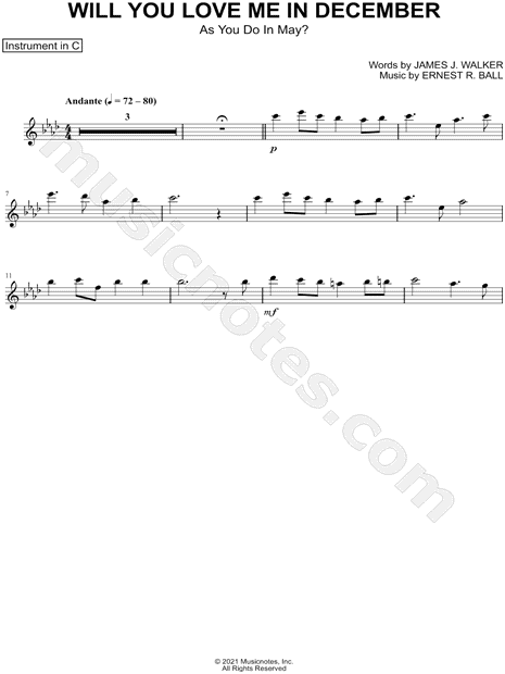 Will You Love Me In December - C Instrument