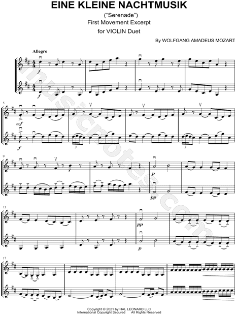 Eine Kleine Nachtmusik (First Movement Excerpt) - Violin Duet