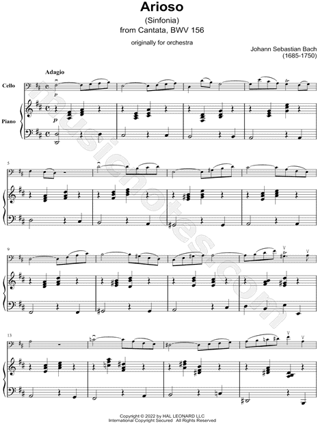 Arioso from Cantata BWV 156 - Cello & Piano