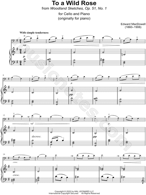 Woodland Sketches, Op. 51, No. 1: To a Wild Rose - Cello & Piano