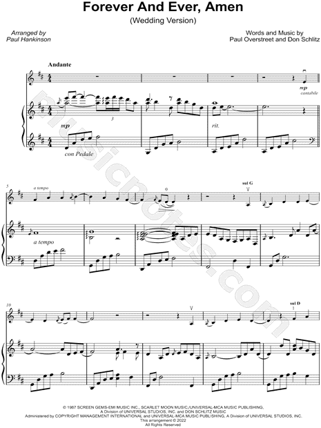 Forever and Ever, Amen (Wedding Version) - Violin & Piano