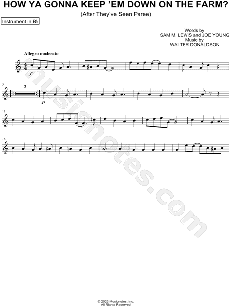 How Ya Gonna Keep 'Em Down on the Farm? (After They've Seen Parree) - Bb Instrument