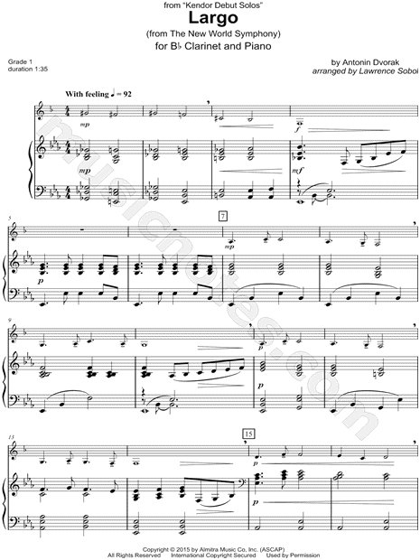 Largo (from the New World Symphony) - Clarinet & Piano