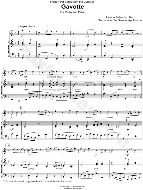 French Suite No. 5, BWV 816: 4. Gavotte - Violin & Piano