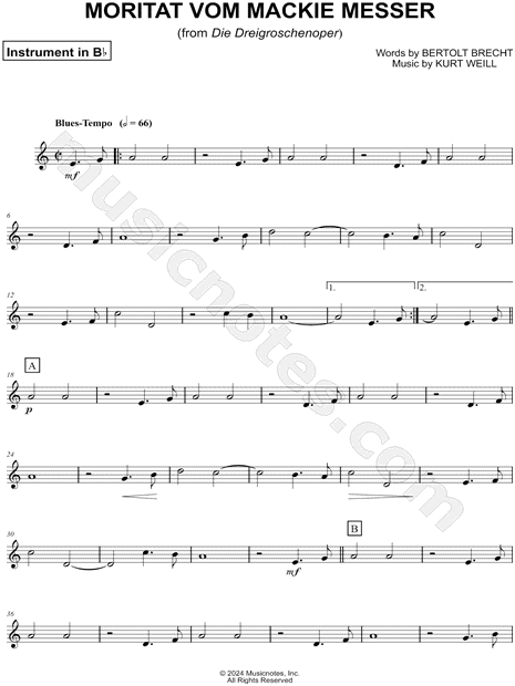 Moritat vom Mackie Messer - Bb Instrument