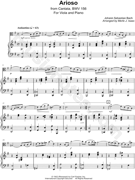 Arioso from Cantata BWV 156 - Viola & Piano