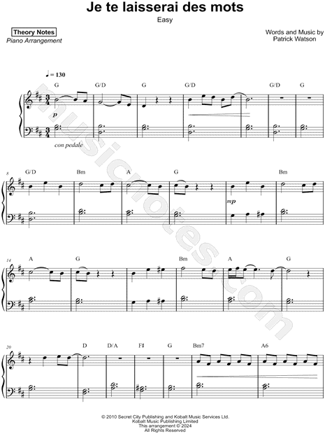 Je te laisserai des mots [easy]