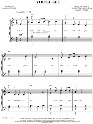 You ll see me. Madonna you'll see Ноты для фортепиано. Мадонна Ноты для фортепиано. Ноты you'll see Madonna. You,ll see Ноты.