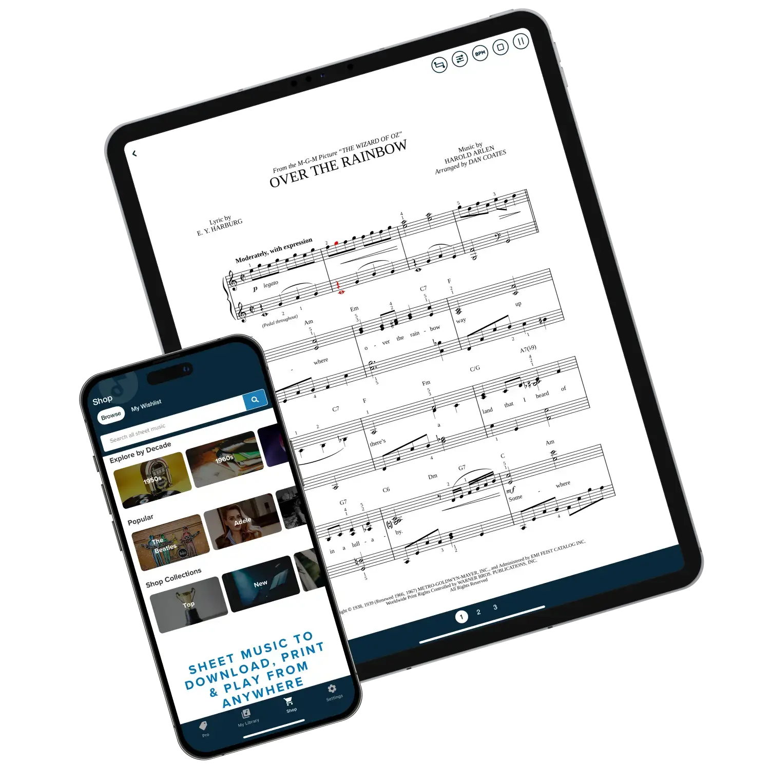 Devices showing musicnotes app
